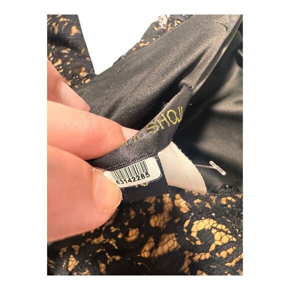 Tadashi shoji Black Nude Lace Dress Women’s 10 Floor Length Slit Special Goth - Picture 10 of 14